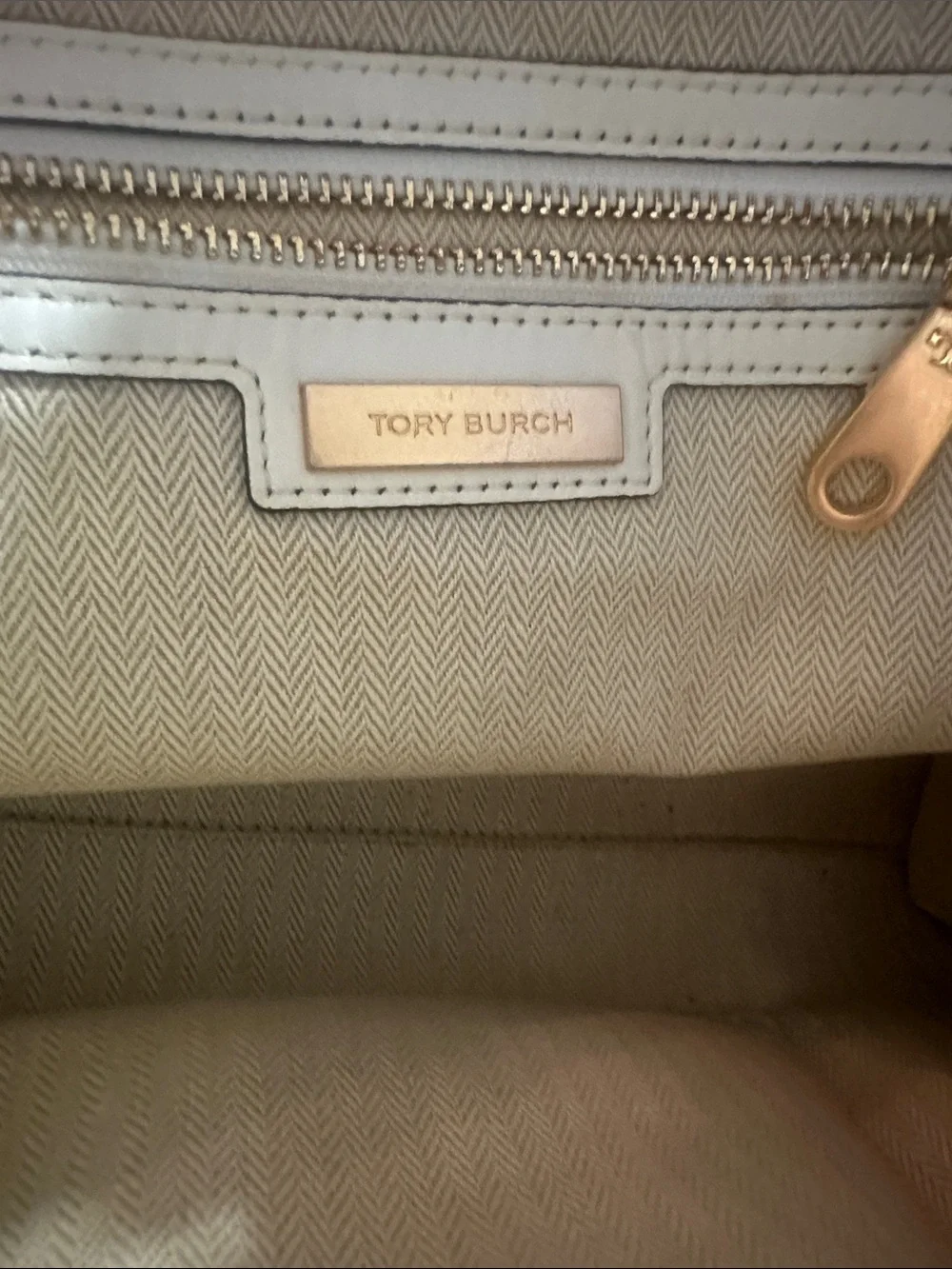 Tory Burch White and Beige Embroidered Canvas Tote